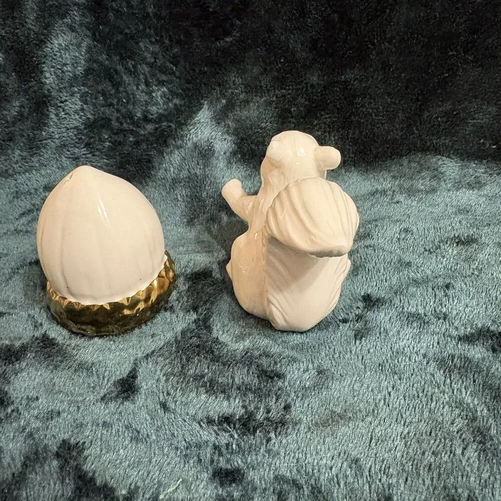 Ceramic Squirrel And Acorn White And Gold Salt And Pepper Shakers